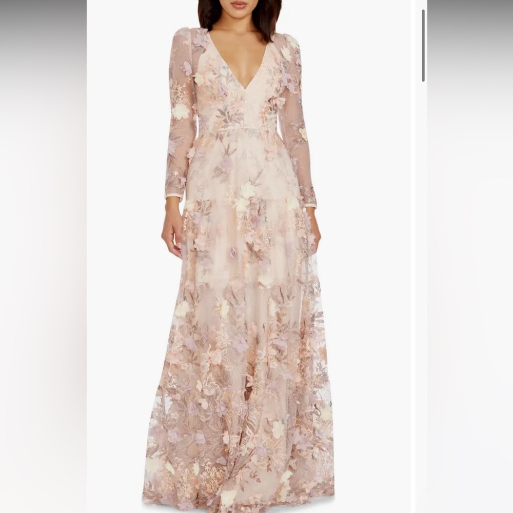 Dress the Population Blush Floral Long Sleeve Gown